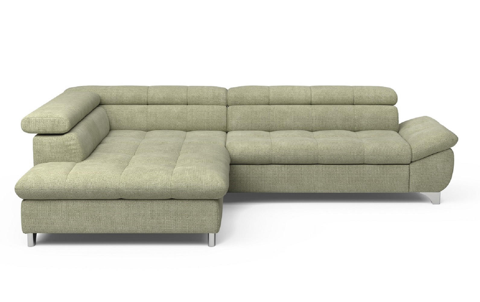 ECKSOFA mit Schlaffunktion und verstellbare Kopflehnen - Silberfarben/Grün, Textil/Metall (312/234cm) - Cotta