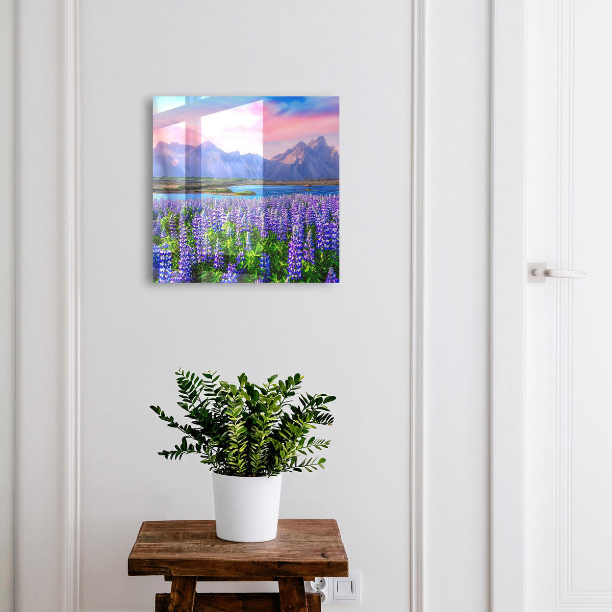 SCHLÜSSELBOX Schwarz 30x30 cm- Türöffnung nach rechts - Berglandschaft - Lila, Metall (30/30/5cm) - TULUP
