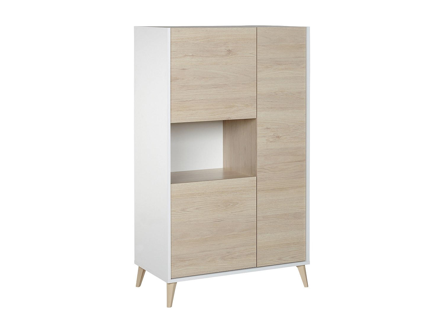 HIGHBOARD mit 3 Türen & 1 Ablage - Eichefarben & Weiß - KOLYMA - Naturfarben, Holz (81/135/43cm) - Vente-Unique