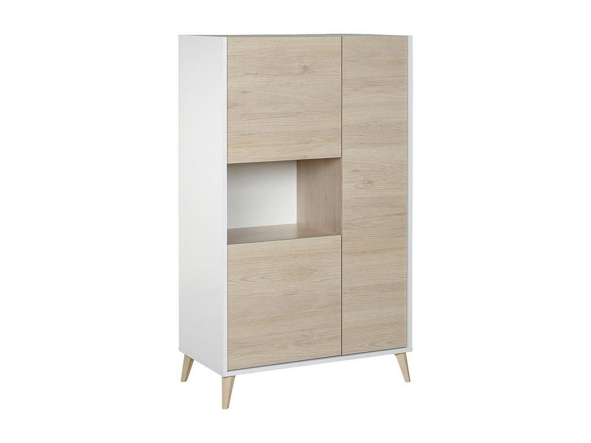 HIGHBOARD mit 3 Türen & 1 Ablage - Eichefarben & Weiß - KOLYMA - Naturfarben, Holz (81/135/43cm) - Vente-Unique