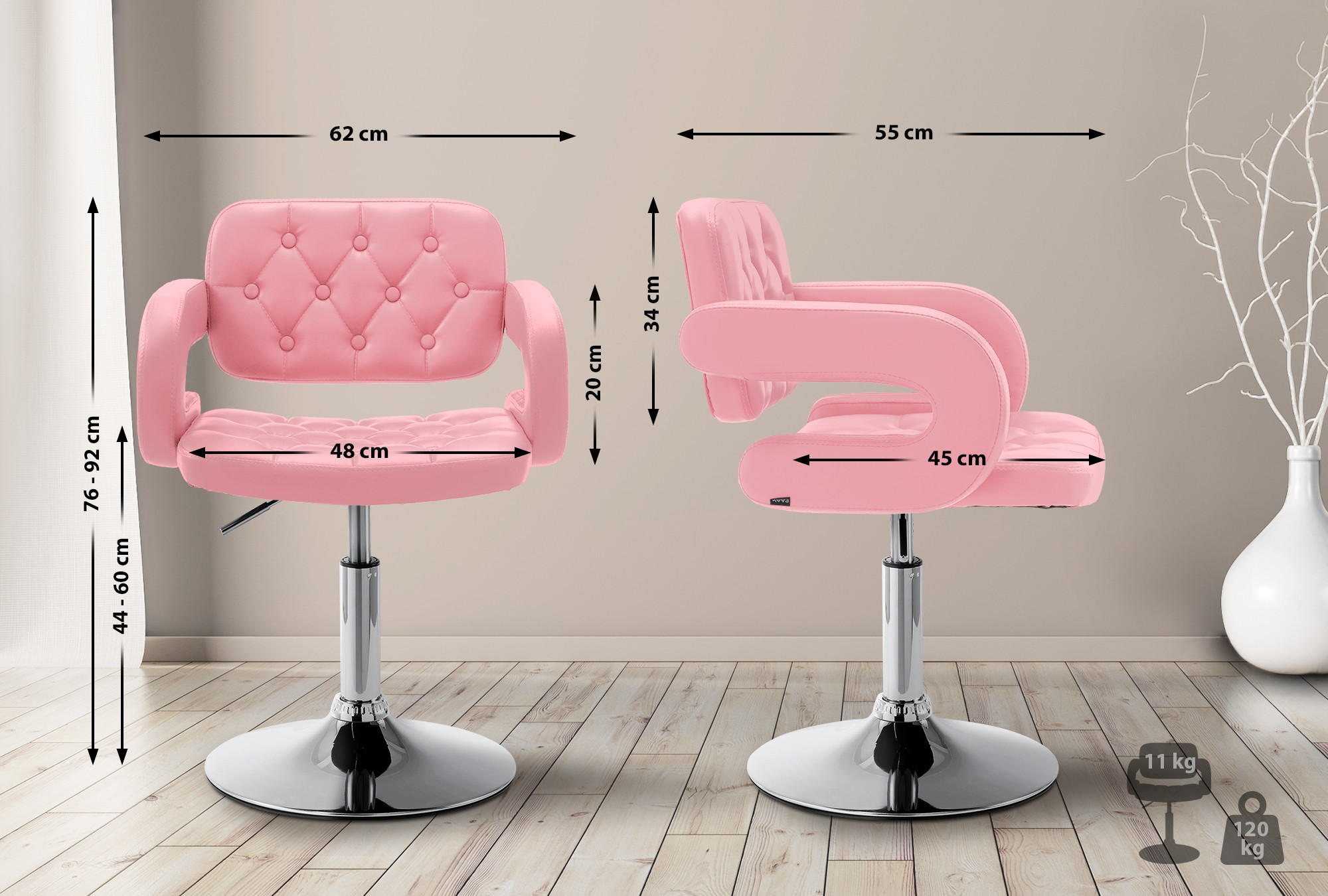 SESSEL Lederlook pink - Chromfarben/Pink, Textil/Metall (62/76/55cm) - CLP