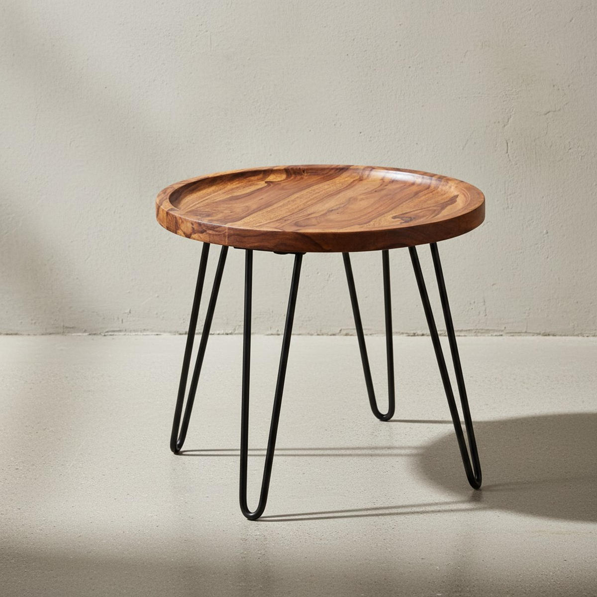 COUCHTISCH in Braun, Sheeshamholz mit Haarnadelbeinen, Modernes Design - Schwarz/Braun, Holz/Metall (41/45/40cm) - KADIMA DESIGN