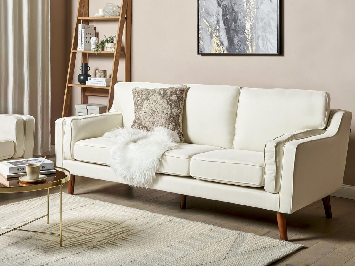3-SITZER-SOFA cremeweiß Lokka - Hellbraun/Weiß, Textil (204/85/83cm) - Beliani