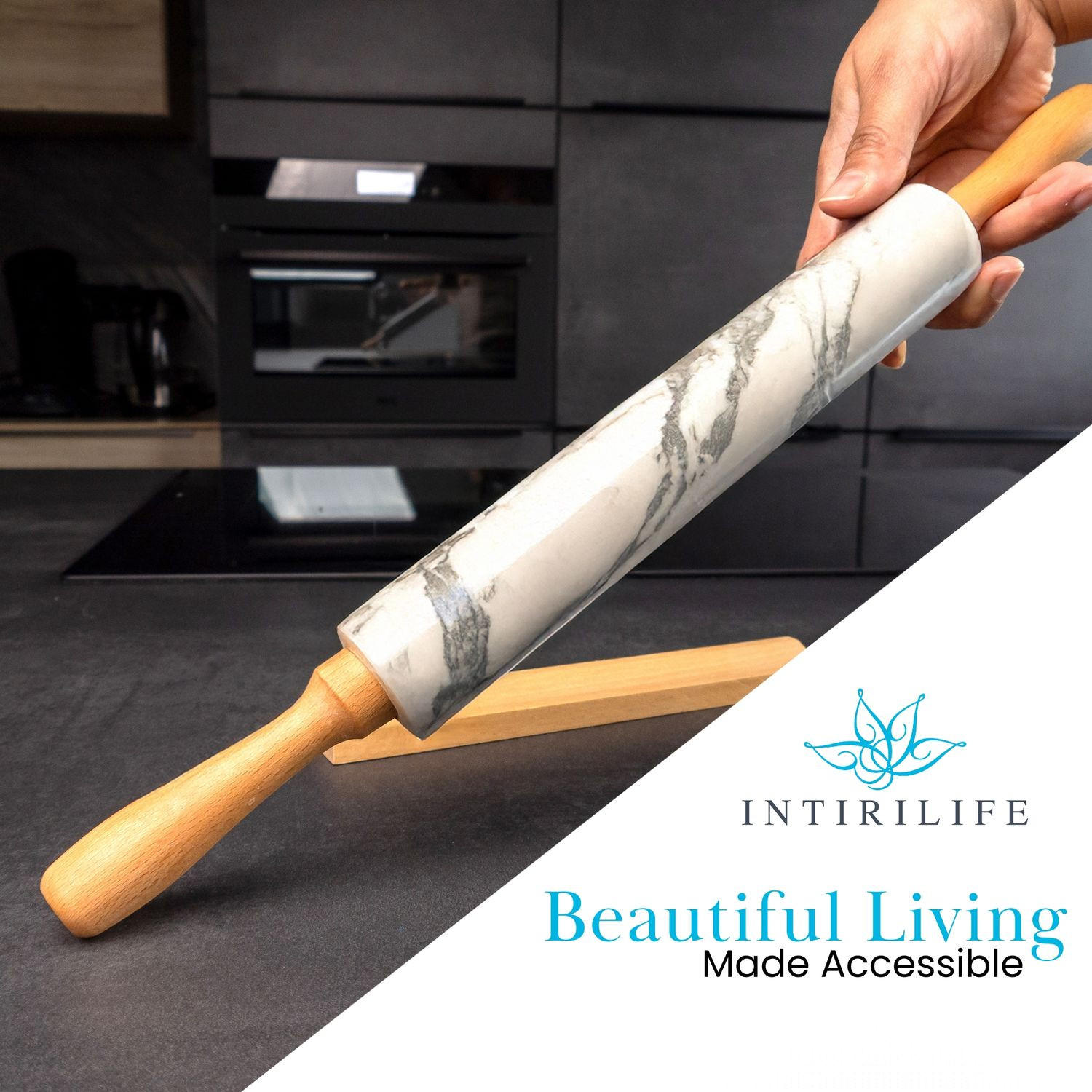 NUDELHOLZ aus Marmor mit Ablage - Weiß, Stein (46.5cm) - Intirilife