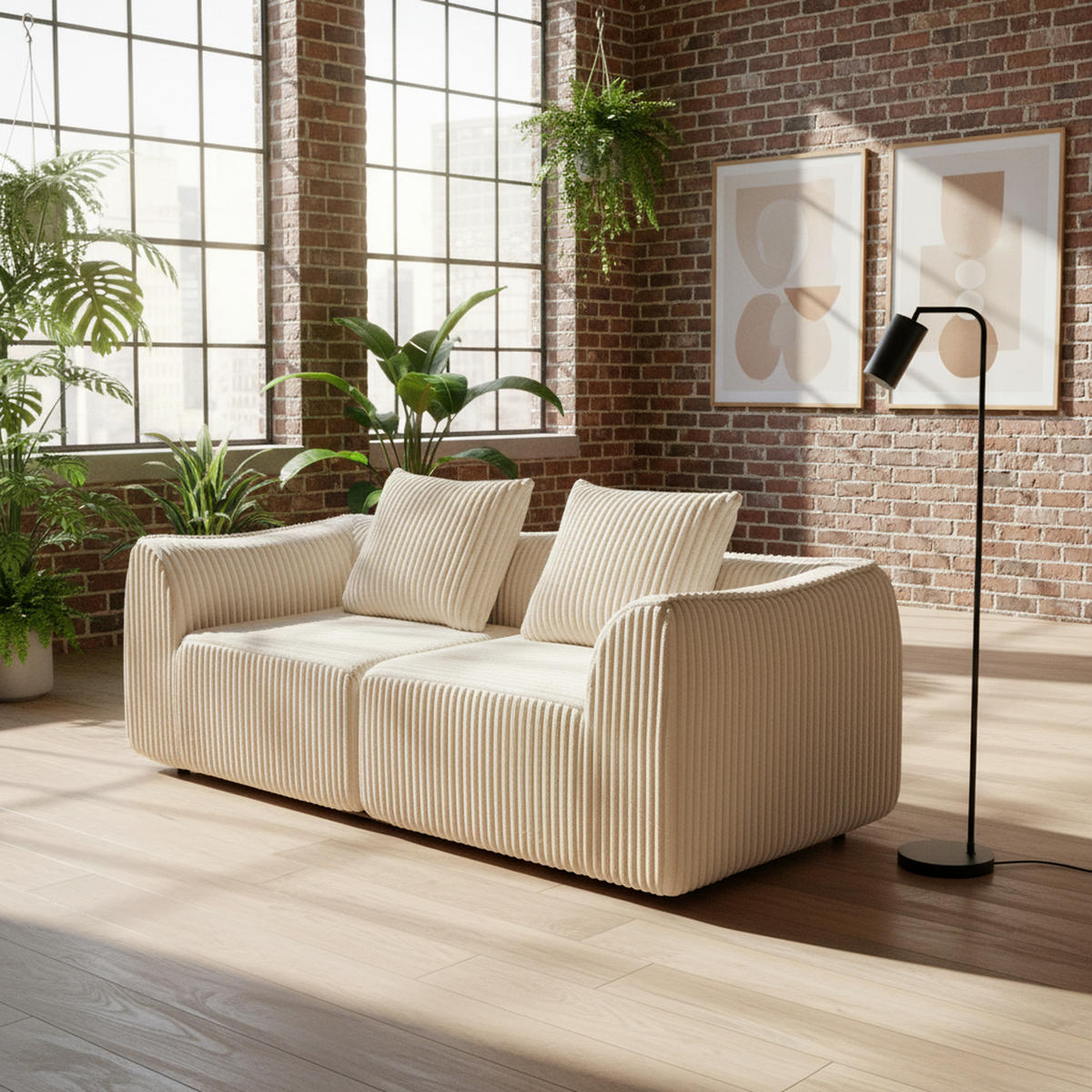 2-SITZER SOFA aus Cord in Beige minimalistisch & ohne Montage - Beige, Textil (101/72.5/185cm) - Urban Meuble