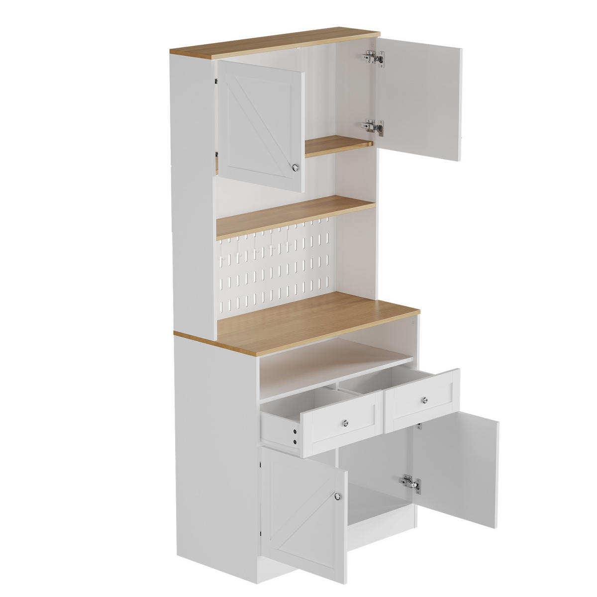 SIDEBOARD 80/40/175 cm weiß/natur aus MDF und Spanplatte mit Lochwand und Schiebetüren - Weiß, Holzwerkstoff (80/175/40cm) - OKWISH
