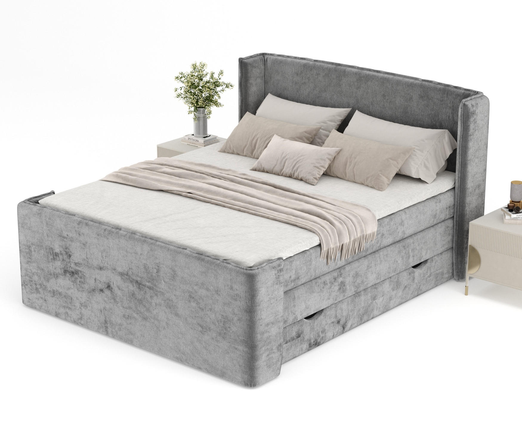 Thumbnail - Maison de Reve Boxspringbett, Grau, Textil, Buche, Kiefer, H3, Höhe ca. 37 cm, 140x200 cm, Oeko-Tex® Standard 100, FSC 1...