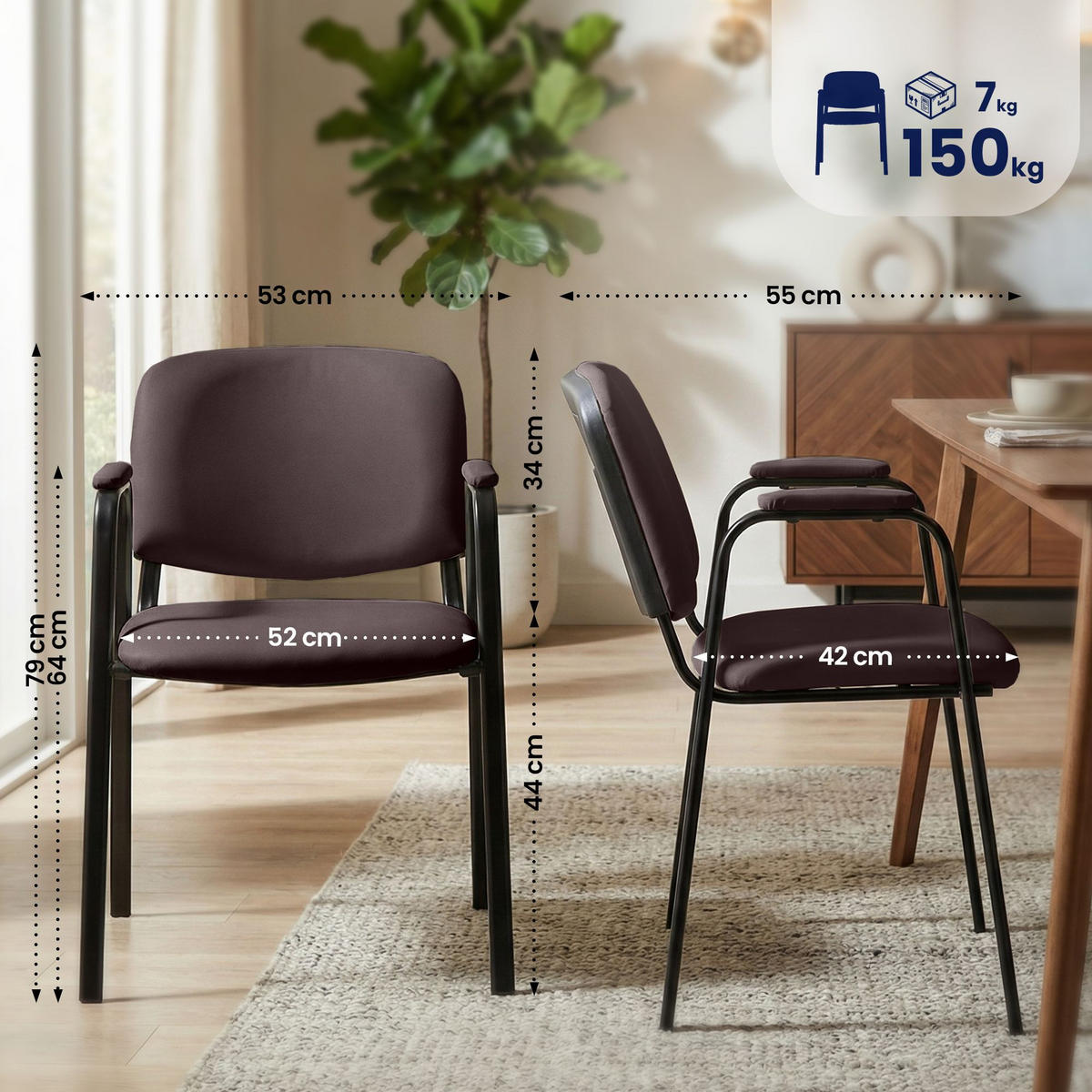 BESUCHERSTUHL Lederlook Braun - Schwarz/Braun, Textil/Metall (53/79/55cm) - CLP