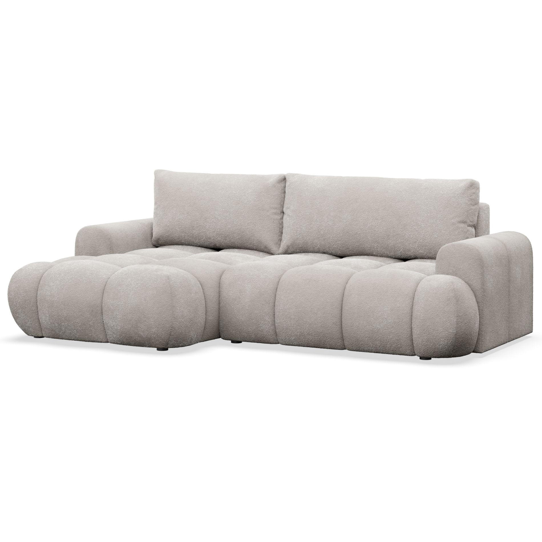 ECKSOFA Ombo Mini, Graubeige Bouclé, linksseitig - Taupe/Schwarz, Kunststoff/Textil (256/155cm) - Selsey