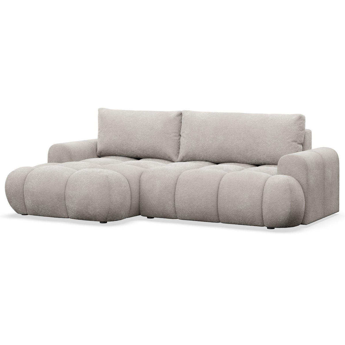 ECKSOFA Ombo Mini, Graubeige Bouclé, linksseitig - Taupe/Schwarz, Kunststoff/Textil (256/155cm) - Selsey