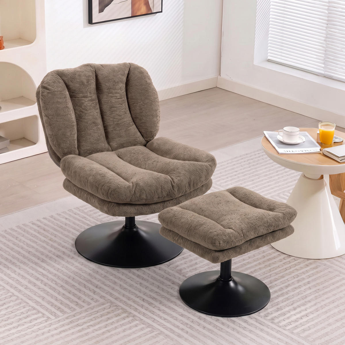 LOUNGESESSEL-MIT-HOCKER 2er Set Polyester Braun - Schwarz/Braun, Textil/Metall (72/90/92cm) - HOMCOM