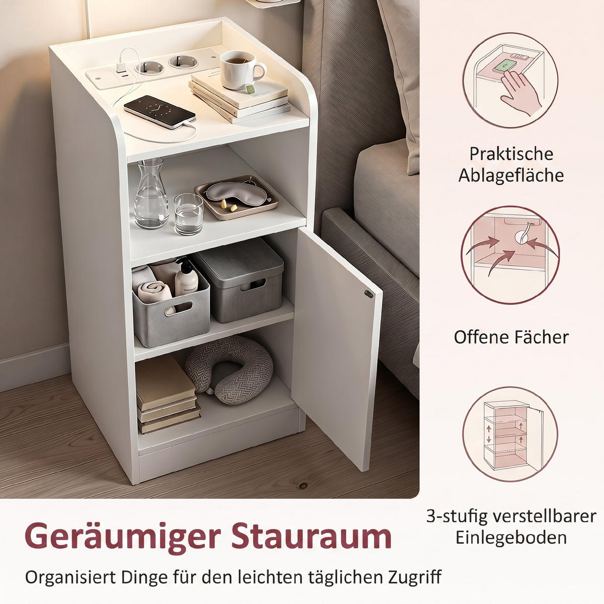 NACHTTISCH 2er Set Spanplatte Weiß - Weiß, Holzwerkstoff (25/60/30cm) - HOMCOM