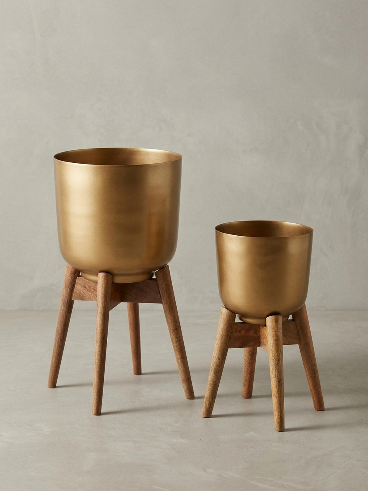 PFLANZKÜBEL Set Alu und Holz Gold/Braun modern 2-teilig - Goldfarben, Metall (51cm) - KADIMA DESIGN