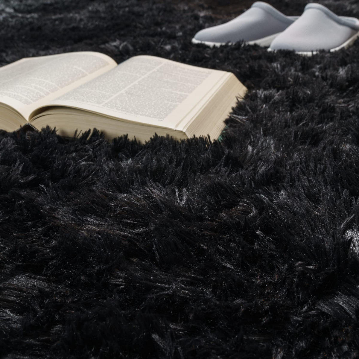 TEPPICH Hochflor Shaggy waschbar Unifarben Schlafzimmer schmutzabweisend Schwarz Rechteckig 160x220 - Schwarz, Textil (160/220cm) - KADIMA DESIGN