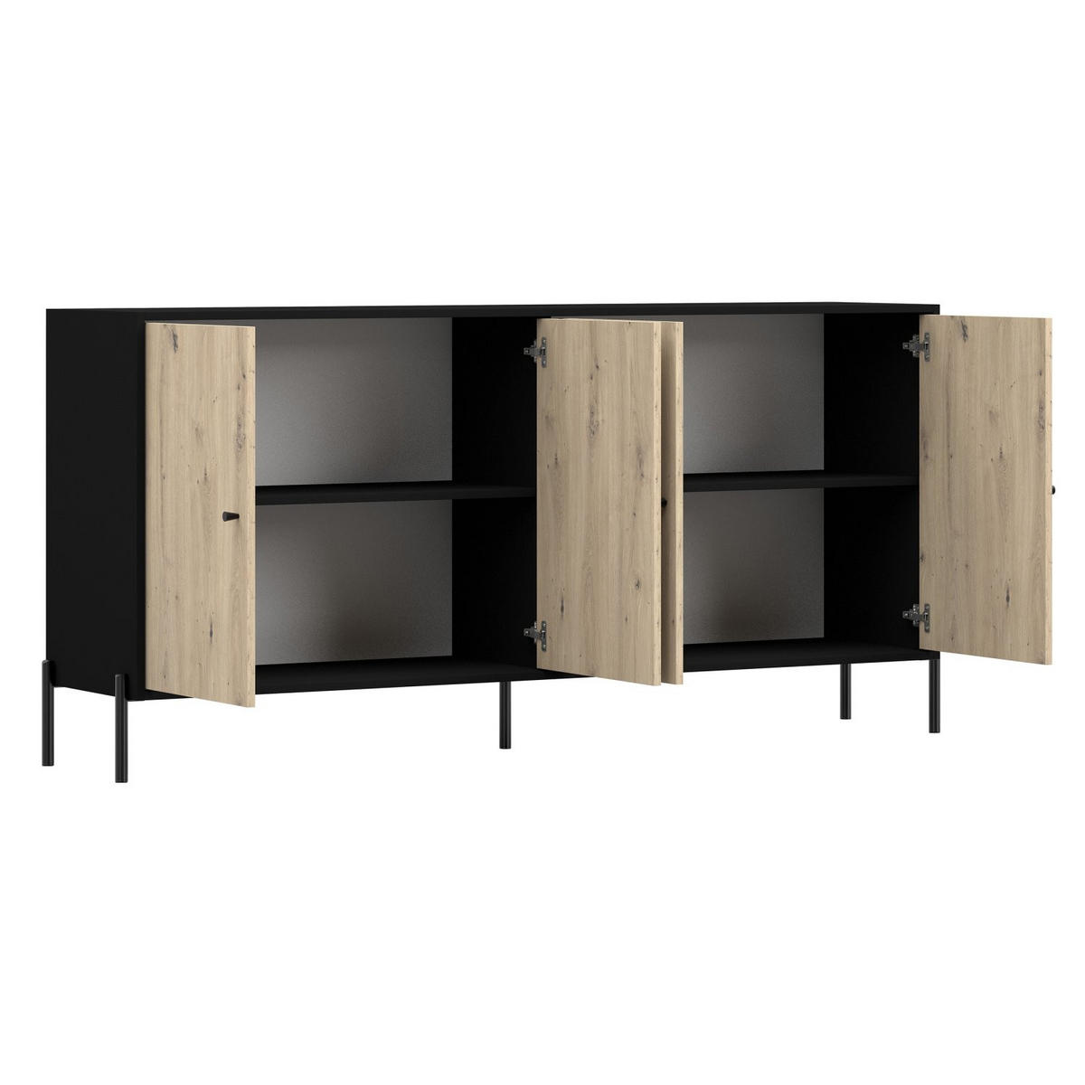 SIDEBOARD Raviero Schwarz/Artisan Eiche, 200 cm - Beige/Schwarz, Holzwerkstoff/Metall (200/98/40cm) - Selsey