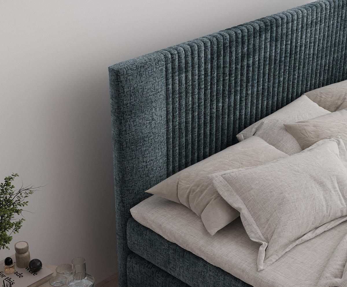 BOXSPRINGBETT Bergamo Blau 200/200 cm - Blau/Schwarz, Holz/Holzwerkstoff (200/200cm) - Maison de Reve