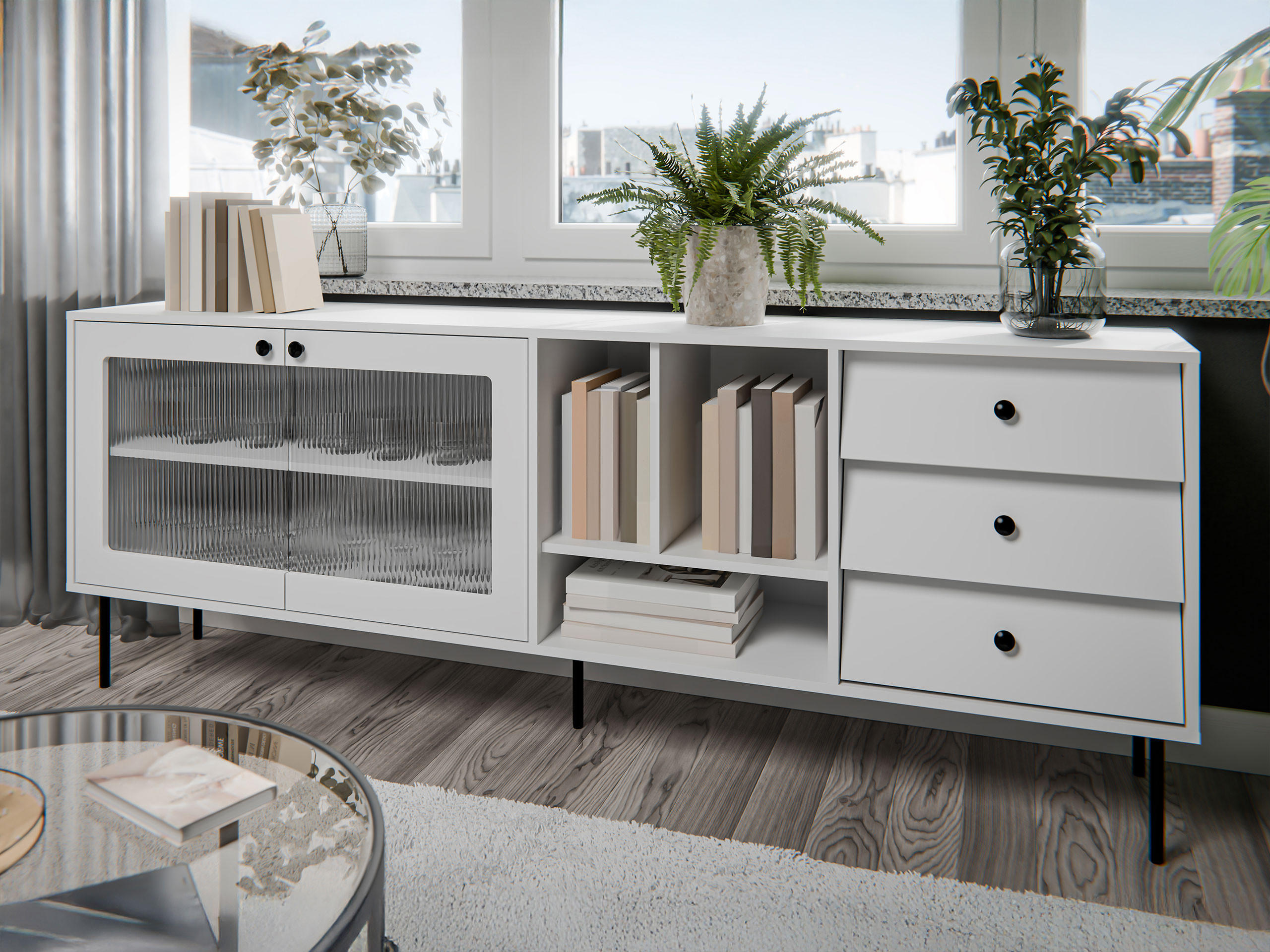 SIDEBOARD Valerio 200 - Schwarz/Weiß, Holzwerkstoff/Kunststoff (200/75/39cm) - MIRJAN24