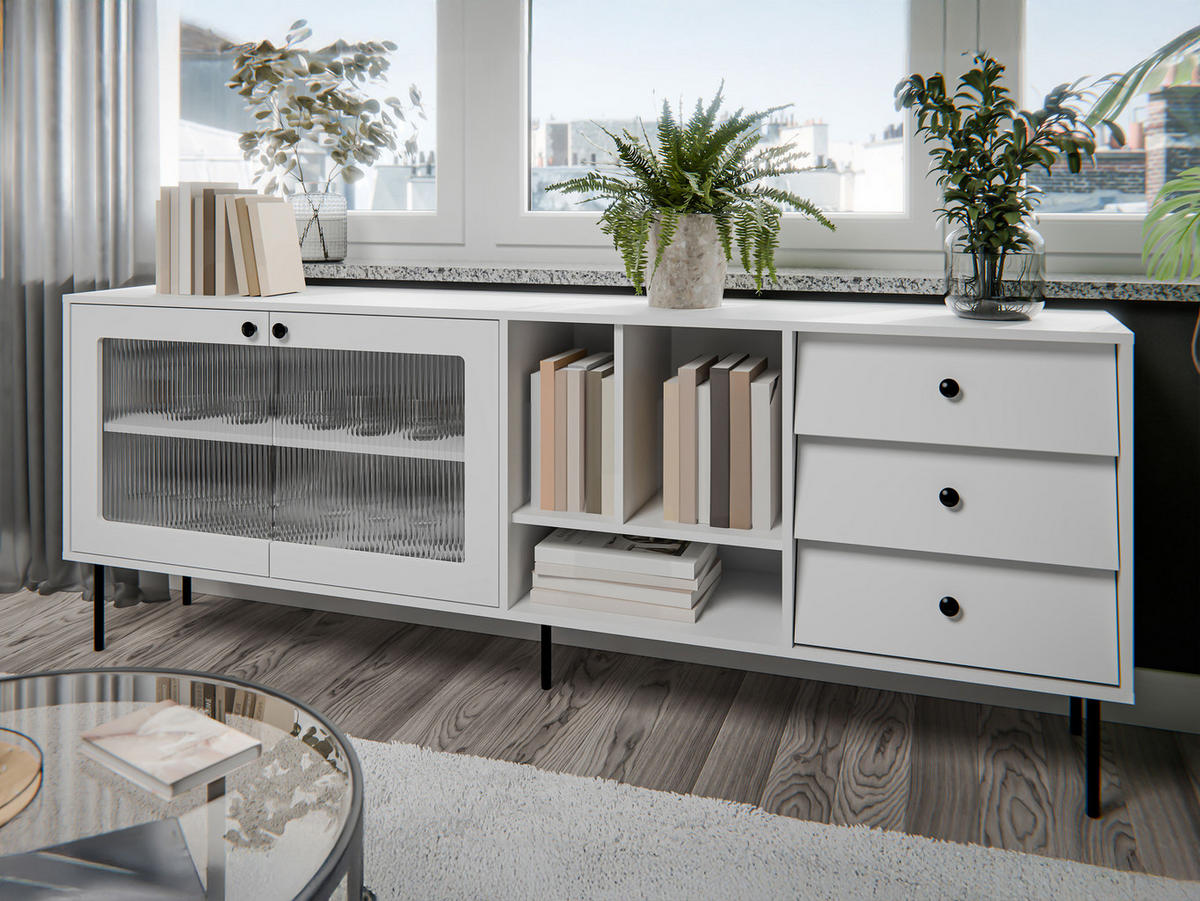 SIDEBOARD Valerio 200 - Schwarz/Weiß, Holzwerkstoff/Kunststoff (200/75/39cm) - MIRJAN24