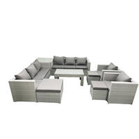 GARTENSOFA hohe Rückenlehne Polyrattan Hellgrau-Mix 11-Sitzer - Hellgrau/Grau, Glas/Kunststoff - Fimous