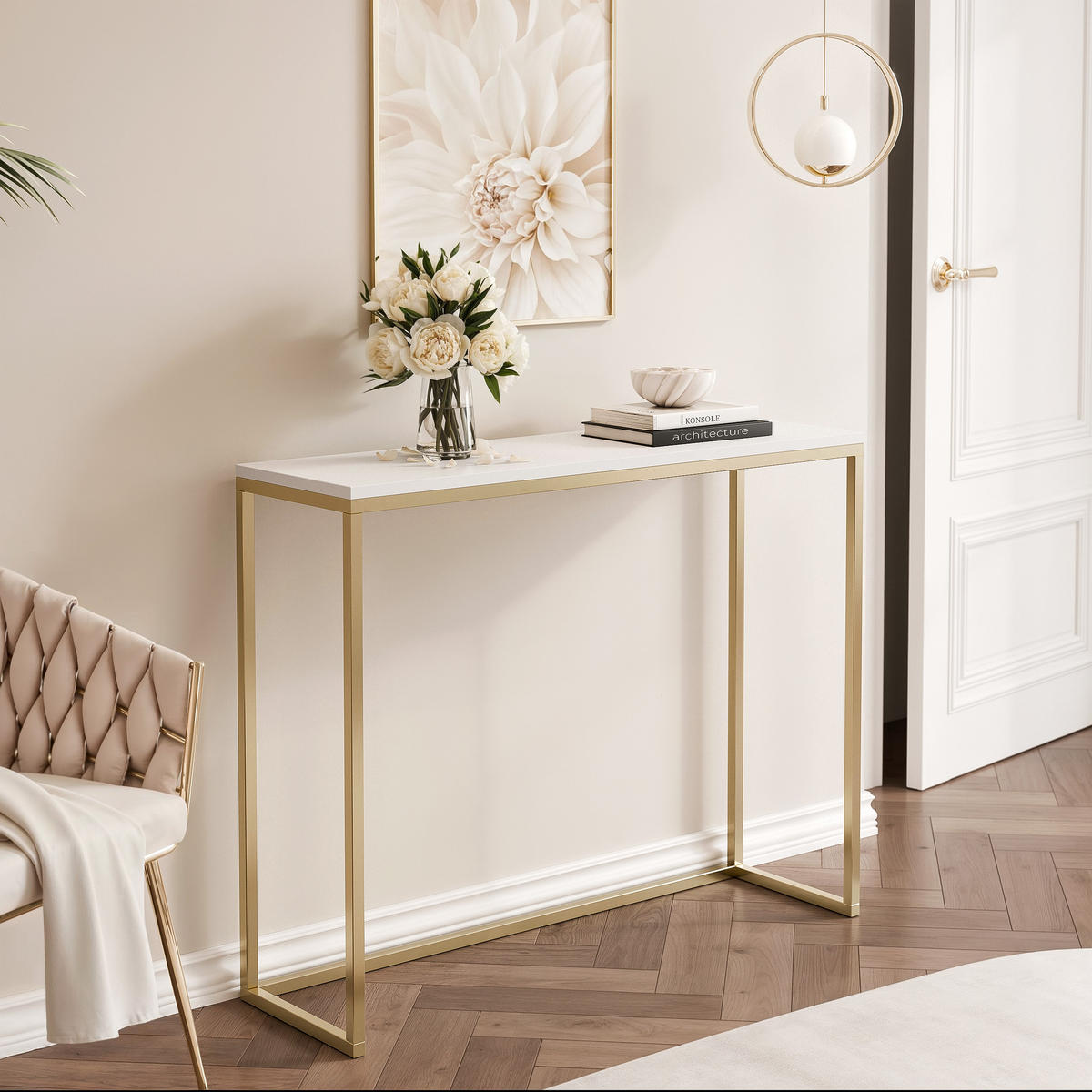 KONSOLENTISCH LORA 80/30/80 cm Gold / Weiß matt - Goldfarben/Weiß, Metall (30/80/80cm) - Idohome