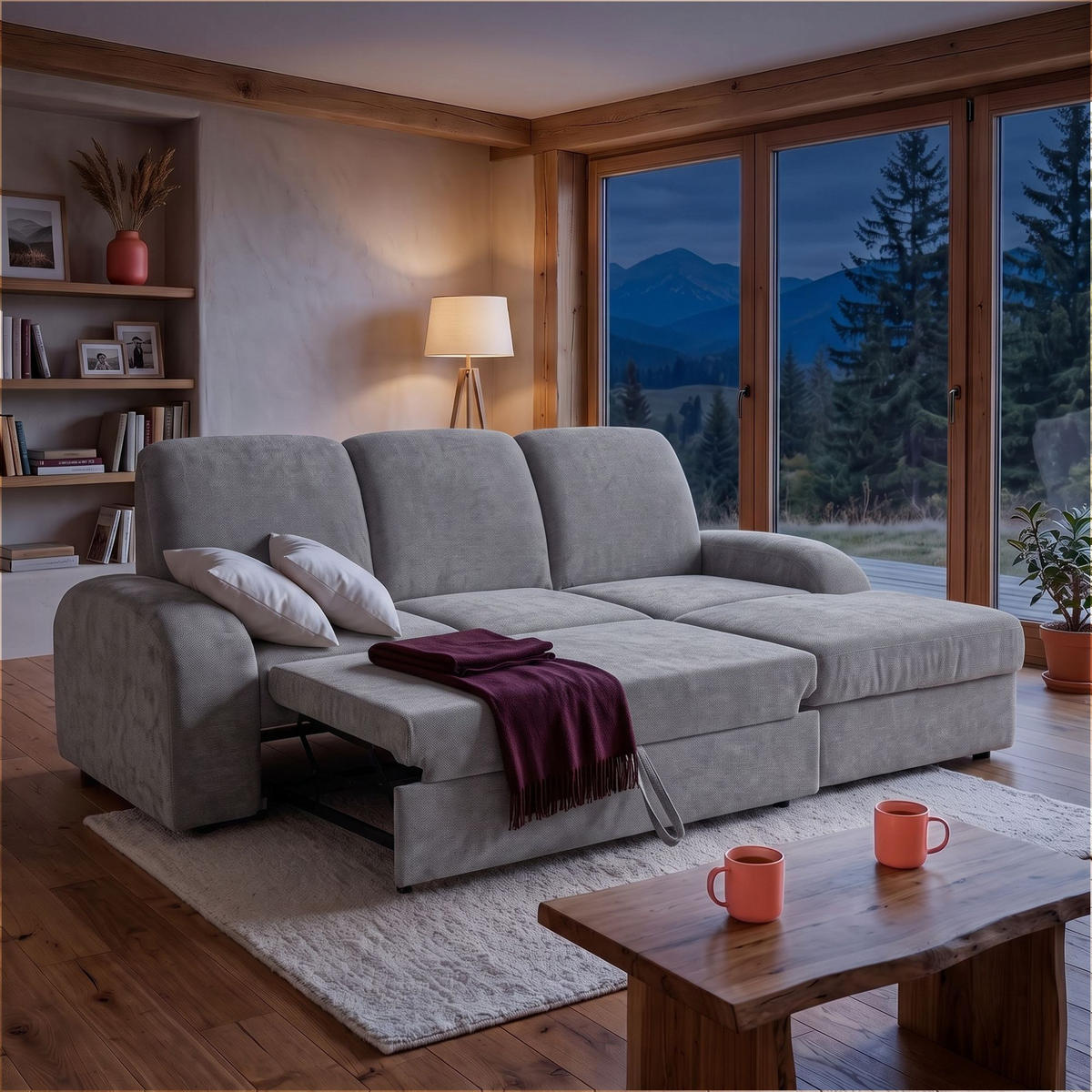 ECKSOFA VIBE S Rechts mit Schlaffunktion 130x202 Chenille Grau - Schwarz/Grau, Holz/Kunststoff (156/255cm) - Muffo