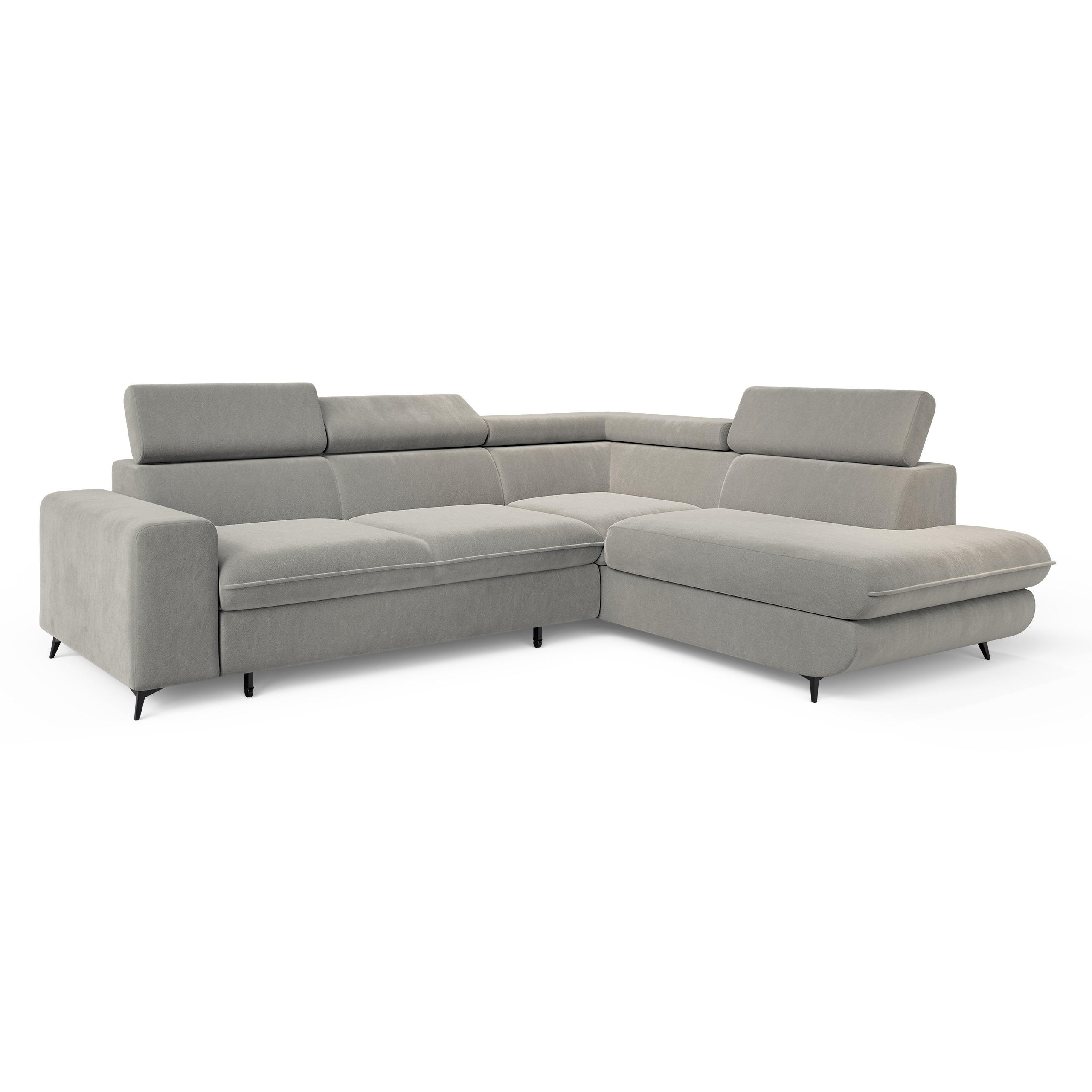 ECKSOFA VELISS Hellgrau Veloursstoff mit Schlaffunktion - Hellgrau, Holz (255/193cm) - MASSENO