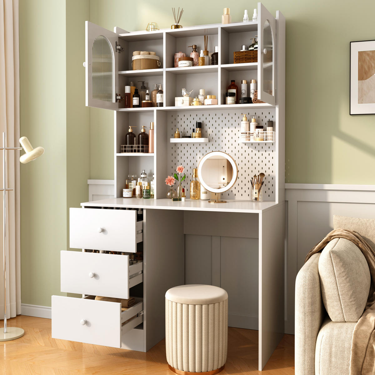SCHREIBTISCH mit integriertem Schrank und Pinnwand 100x55x180 cm - Weiß, Holzwerkstoff (55/100/180cm) - Gisaae