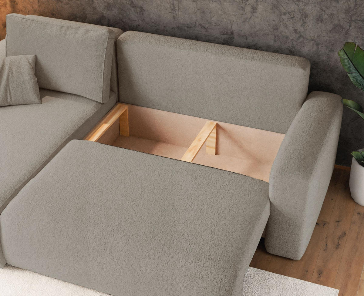 ECKSOFA Pianoni Hellbraun Bouclé-Bezug - Hellbraun/Schwarz, Kunststoff/Textil (244/140cm) - Selsey