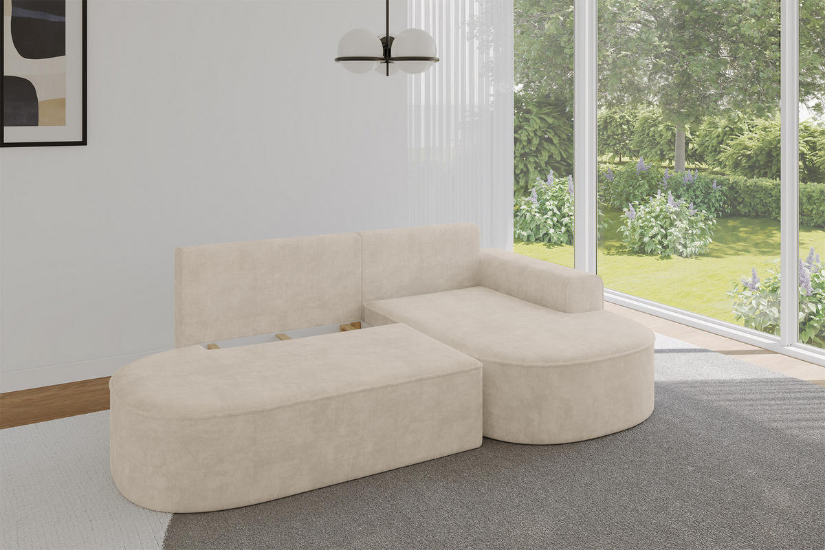 ECKSOFA mit Schlaffunktion und Bettkasten Ottomane Rechts MARI-L1-S - 283x167x73 cm Beige Velours - Sandfarben/Schwarz, Holzwerkstoff/Kunststoff (167/283cm) - ALTDECOR