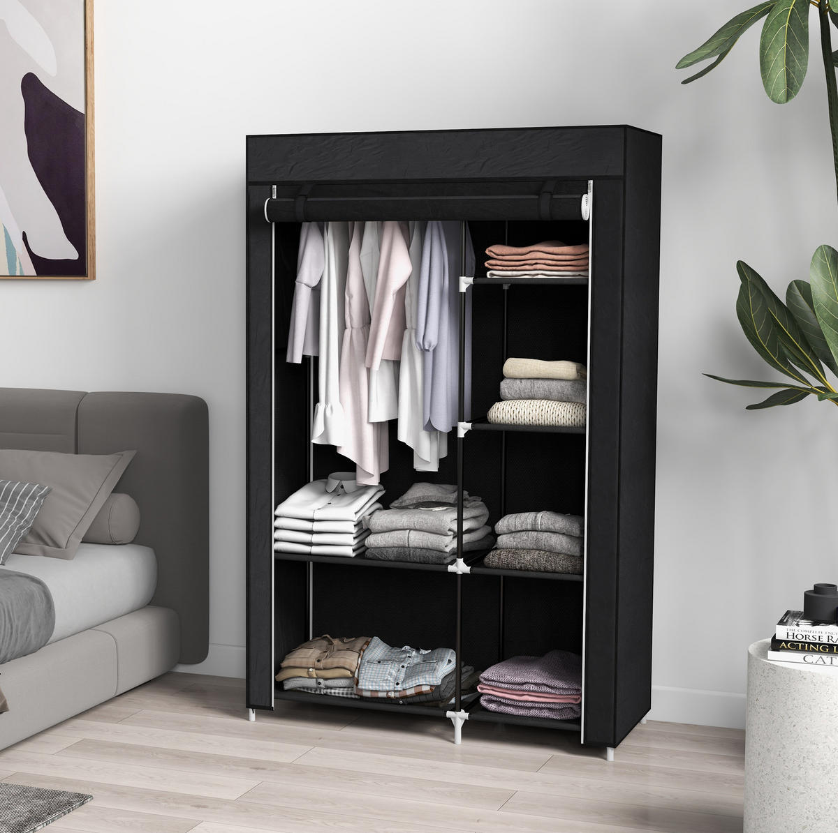 KLEIDERSCHRANK 103/162,5/43 cm Schwarz aus Stahl mit 6 Fächern - Schwarz, Metall (43/162.5/103cm) - OKMYHOME