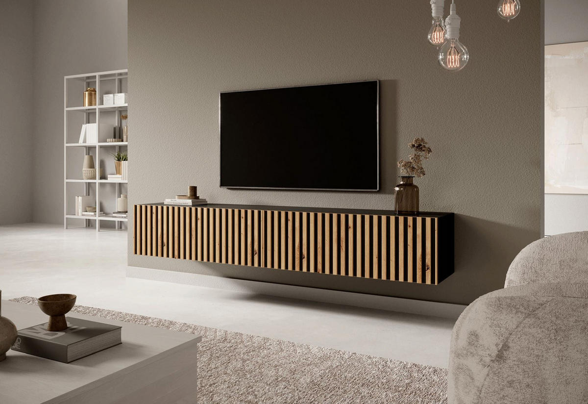 TV stolík Telire čierny / dub 175/30/32 cm - čierna/dub artisan, kompozitné drevo (175/30/31.6cm) - Selsey