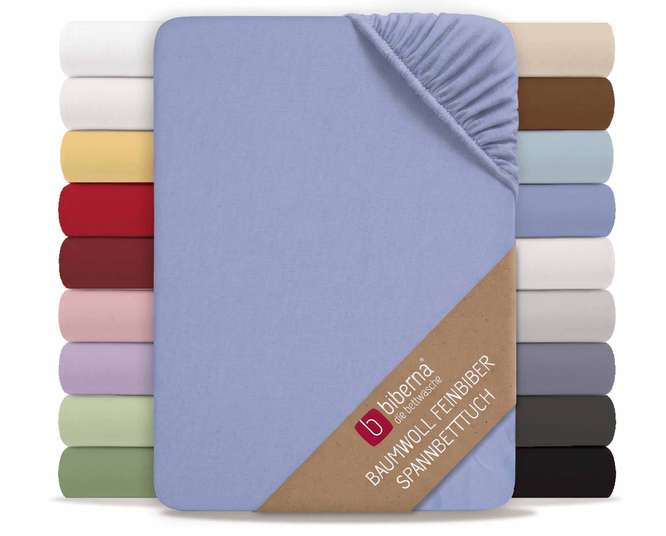 SPANNBETTTUCH Premium Biber blau, 180x200 cm - 200x200 cm - Blau, Textil (200/200cm) - biberna