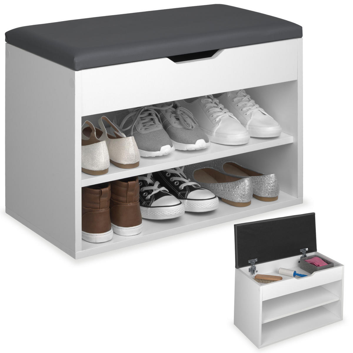 SCHUHBANK Jasmina,60 x 30 x 43,5 cm,weiß - Weiß, Holz (30/43.5/60cm) - tectake