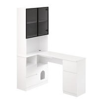 ECKSCHREIBTISCH Weiß 120/80/180 cm mit Regal LED-Vitrine und 3 Schubladen - Weiß, Holzwerkstoff (80/120/180cm) - PANGIVO