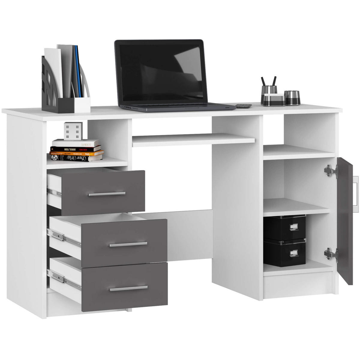 SCHREIBTISCH Weiß, Graphit Grau 74/124/52 - Weiß/Grau, Holzwerkstoff (52/124/74cm) - RAUMHIRSCH FURNITURE