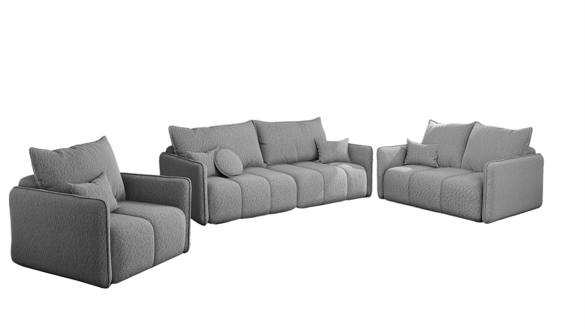 SOFASET Morgano 3-2-1 - Grau, Holzwerkstoff/Textil (216/86/102cm) - Fun Möbel