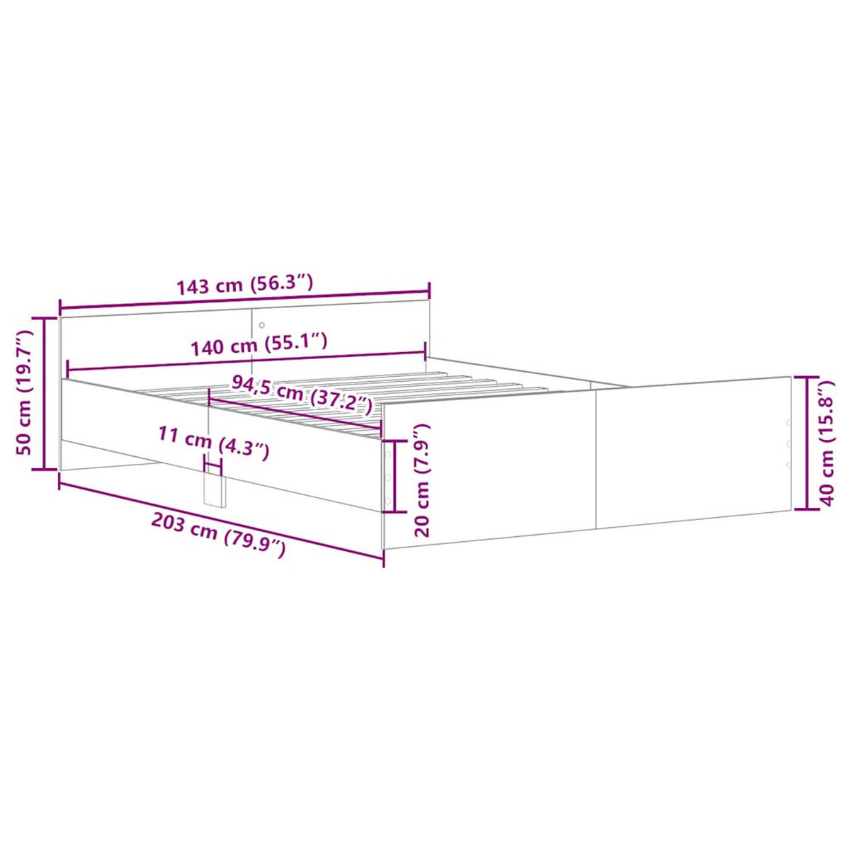BETTGESTELL Mit Kopf- Und Fussteil Schwarz 140/200 Cm - Schwarz, Holzwerkstoff (140/200cm) - vidaXL