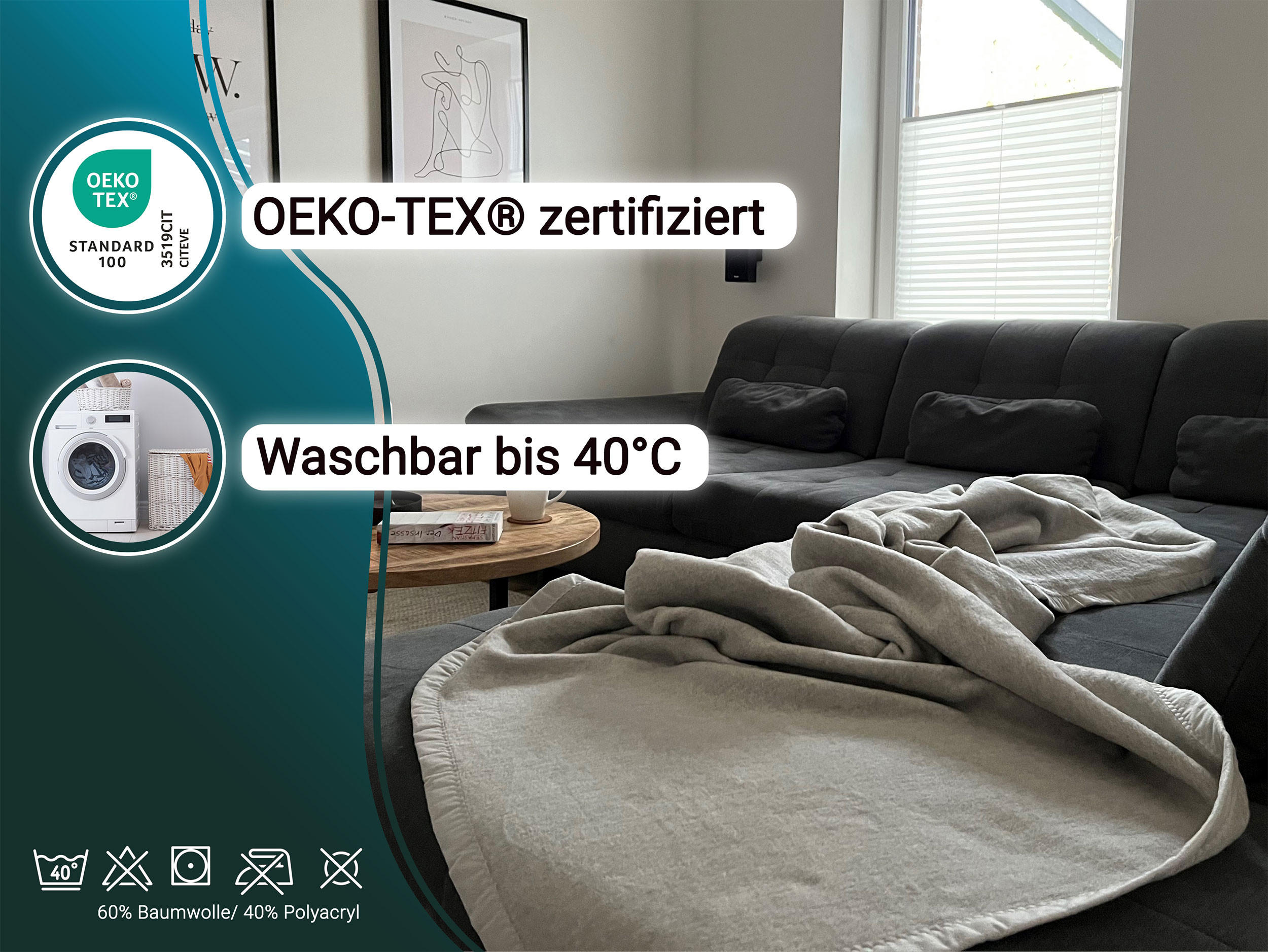 KUSCHELDECKE, 150x200 cm, 60% Baumwolle, 40% Polyacryl, Grau - Hellgrau, Naturmaterialien (150/200cm) - Zollner