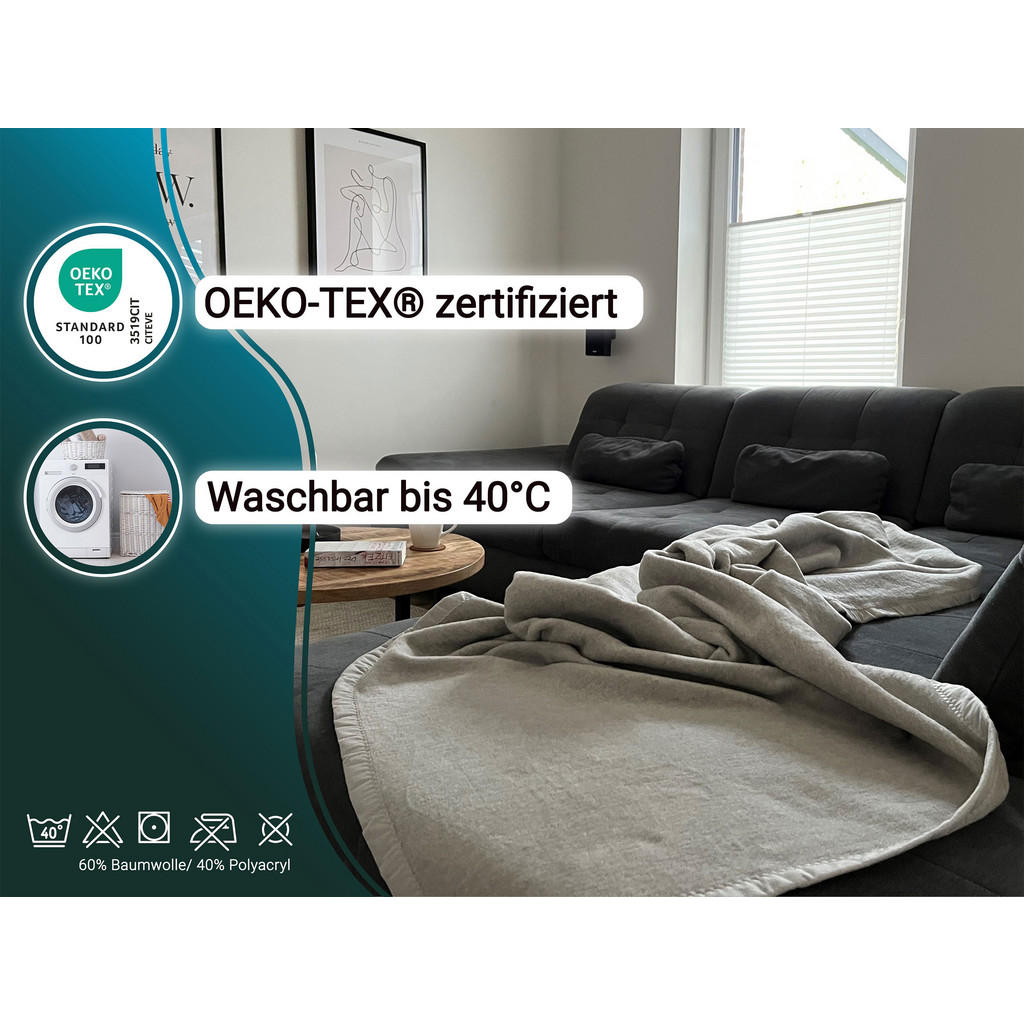 Thumbnail - Zollner Kuscheldecke,, Hellgrau, Naturmaterialien, 150x200 cm, Oeko-Tex® Standard 100, Wohntextilien, Decken, Kuscheldec...