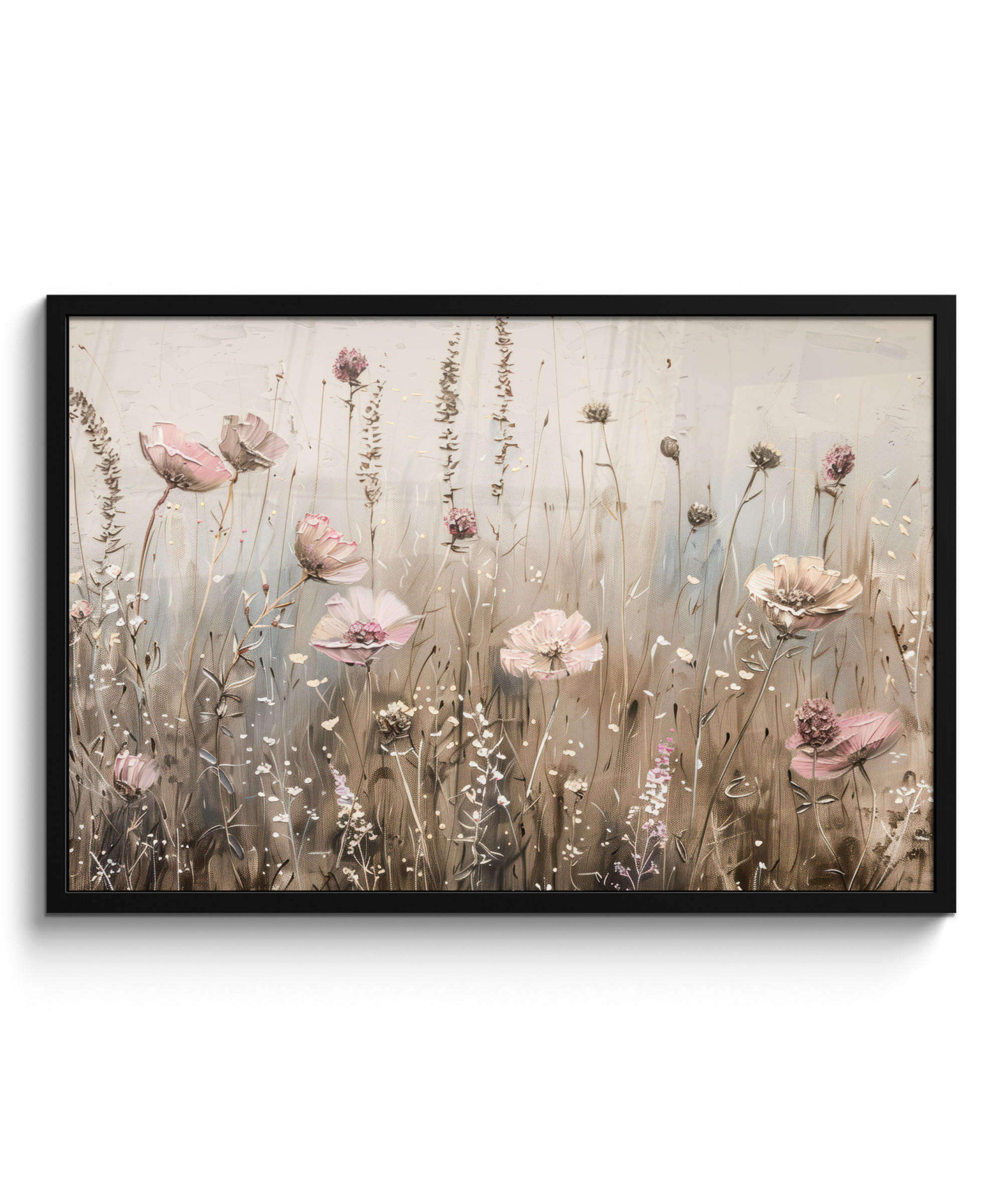 POSTER MIT RAHMENGERAHMTES BILD Blumen - Rosa - Modern - Beige 90x60 cm - Beige, Papier (90/60cm) - MuchoWow