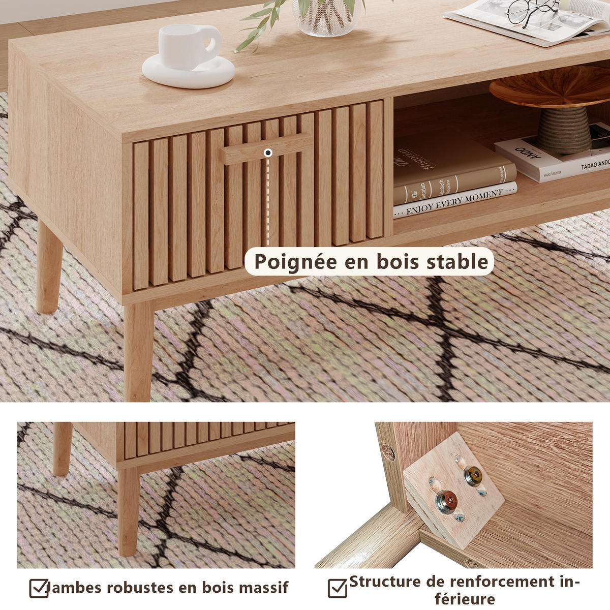 TV LOWBOARD 100x50x43 cm Holz Natur modern - Goldfarben, Holz (100/43/50cm) - LEBENLANG