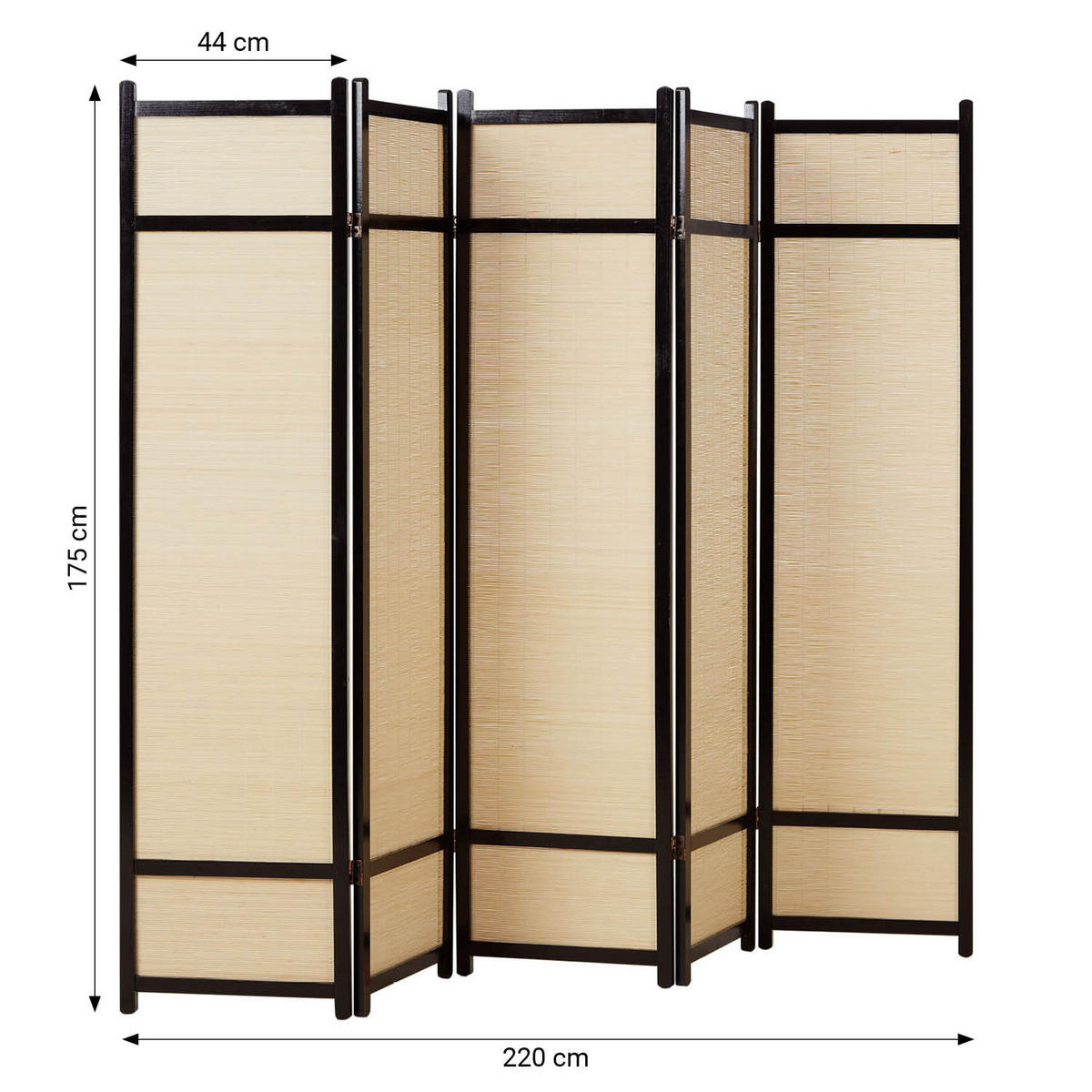 PARAVENT 5-tlg. 220/175 cm Schwarz Bambus - Schwarz, Holz (220/175/2cm) - Homestyle4u