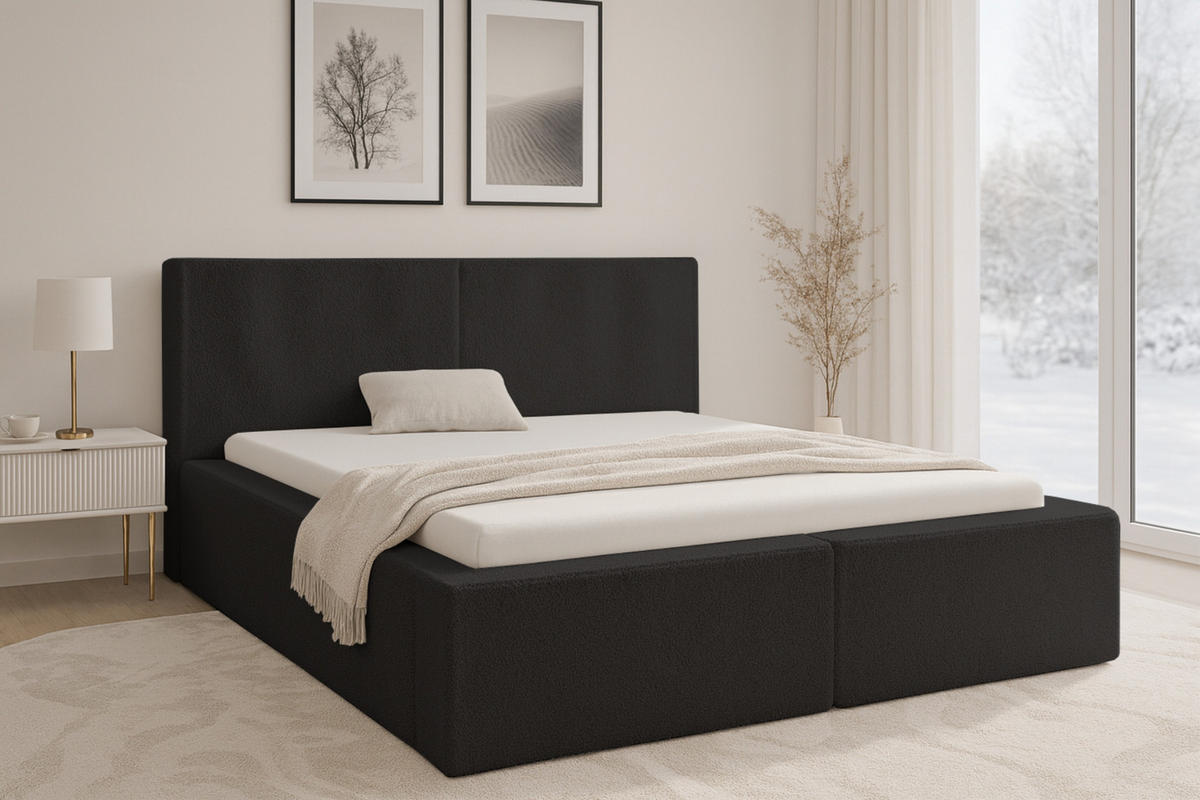 POLSTERBETT BERNO 160/200 in Boucle Schwarz - Schwarz, Holz/Holzwerkstoff (160/200cm) - Deine Möbel 24
