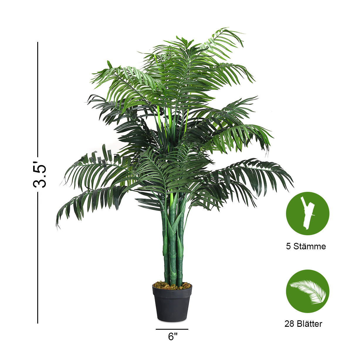 KUNSTPFLANZE Zimmerpalme Palme Grün - Grün, Kunststoff (110cm) - COSTWAY
