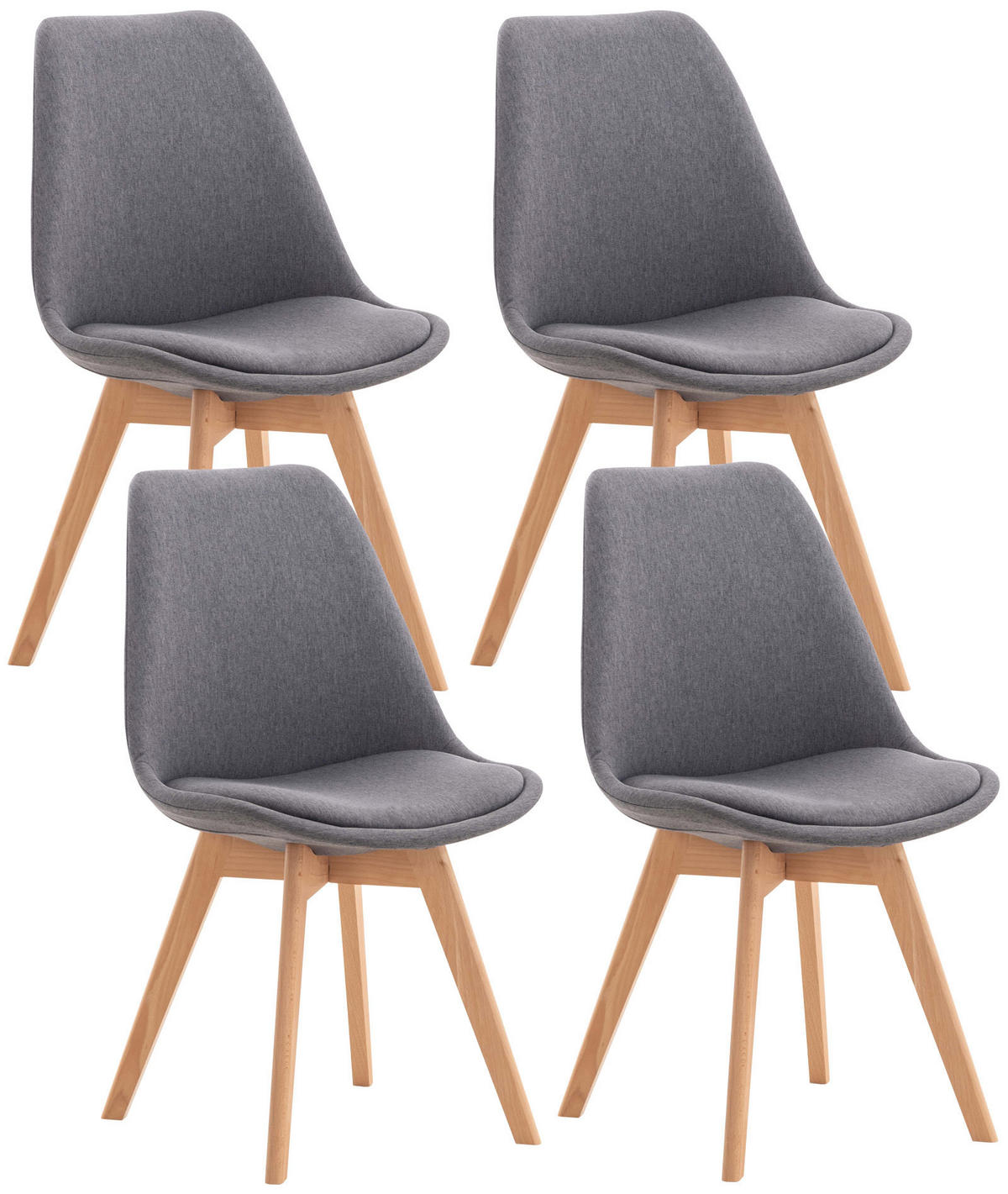 STUHL 4er Set Stoff grau - Eukalyptusholzfarben/Grau, Holz/Textil (49/83/50cm) - CLP