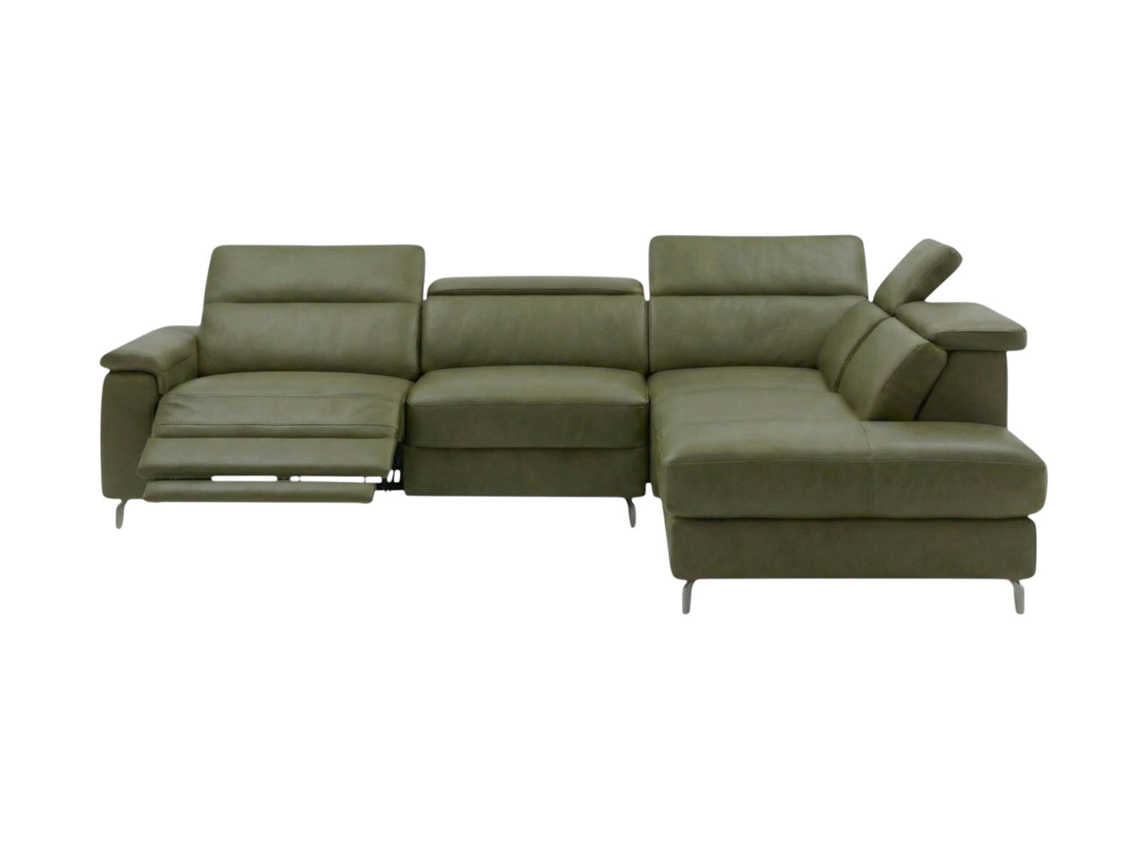 ECKSOFA Ambassador Echtleder mit 1 x Relaxfunktion Olivgrün - Olivgrün, Leder/Metall (272/224cm)