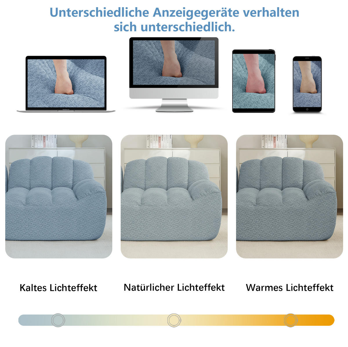 SOFA 210/104/79 cm in Blau aus Granulierter Fleece, ohne Aufbau - Blau, Textil (104/79/210cm) - Flora Grace