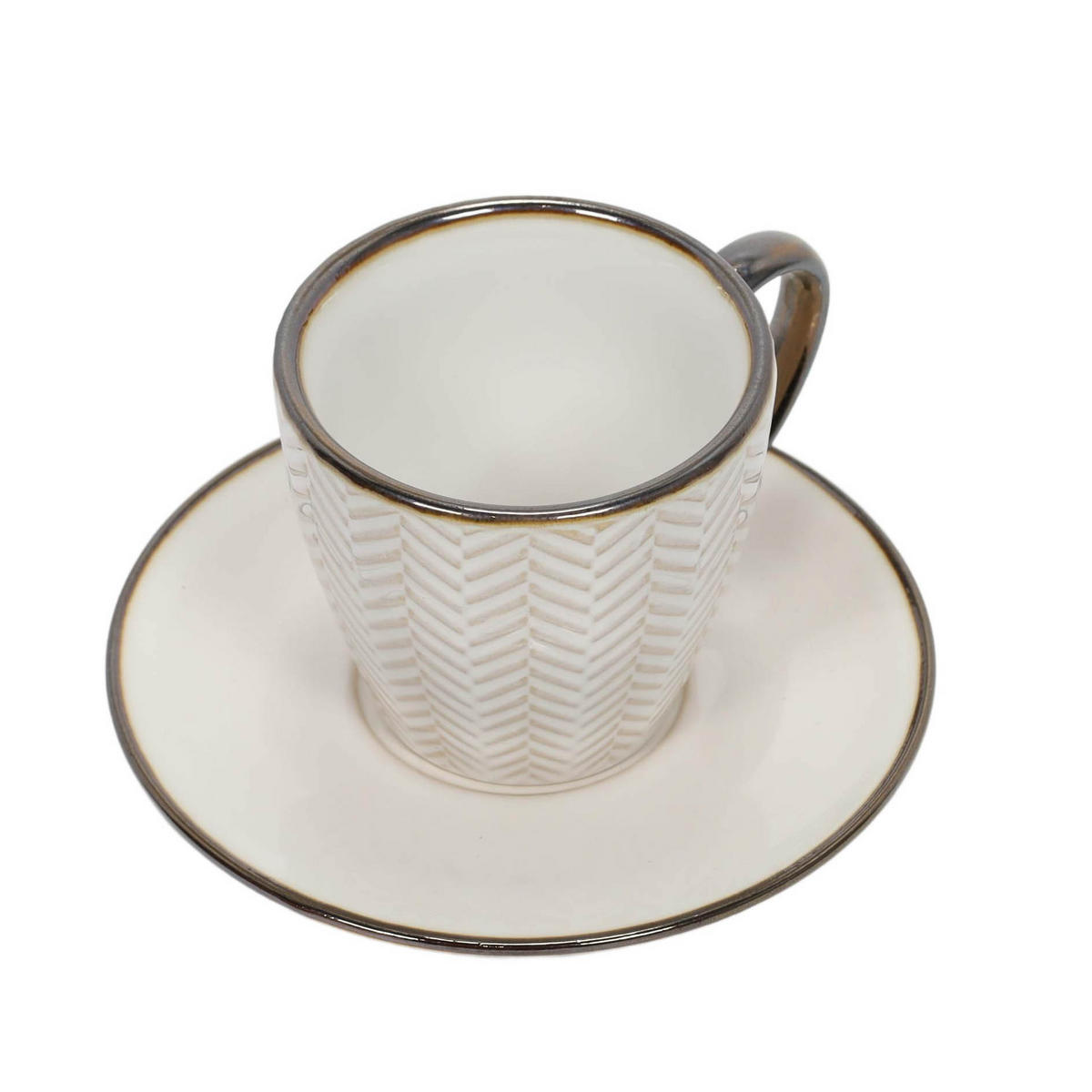 TASSE für Kaffee oder Tee mit Untertasse Muster 3 210 ml 14/14/8,5 cm - Beige, Keramik (0.21L) - Siaki