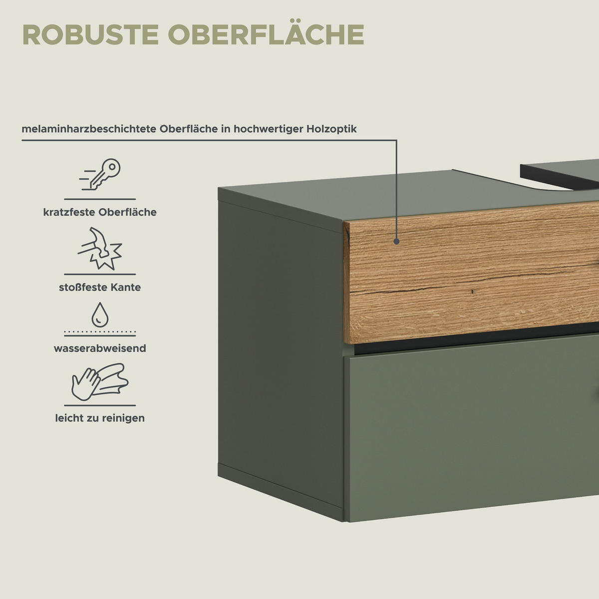 WASCHBECKENUNTERSCHRANK AQUA (B/H/T: ca. 75/35/35 cm) in Sage Green/Sage Green - Grün, Holzwerkstoff (75/35/35cm)