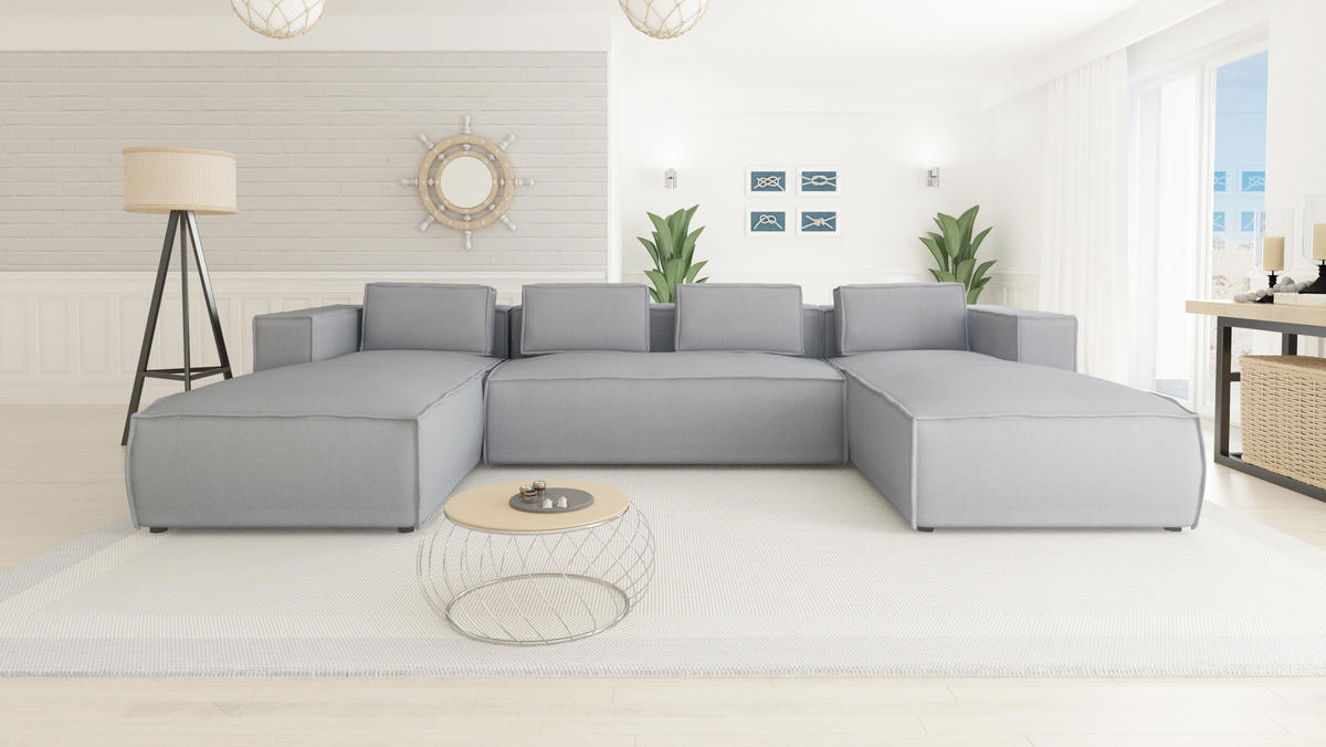 WOHNLANDSCHAFT Zenith Grau Luxusmicrofaser - Schwarz/Grau, Holz/Kunststoff (327/64/176cm) - S-Style Möbel